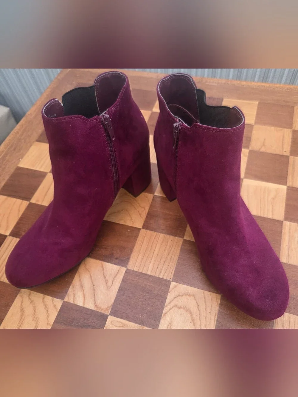 Bar III Camelia Burgundy Faux Suede Ankle Booties Women's 9.5 Block Heel
